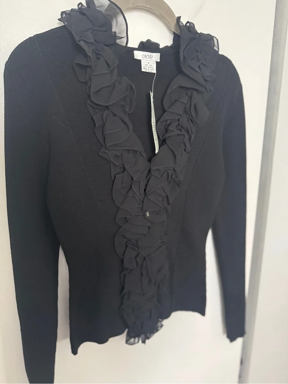 Cache Black Ruffle-Front Silk Blend Cardigan - Picture 2 of 6